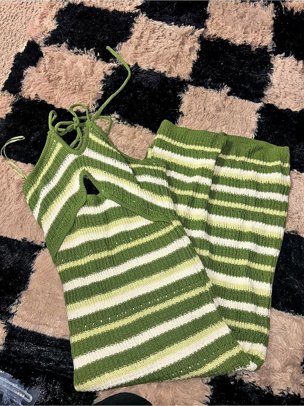 Sincerely Jules Green and White Striped Knit Halter Dress Green & White